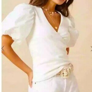 Mauve Anthropologie WOMENS White Blouse Top w Puffy Sleeves SIZE LARGE